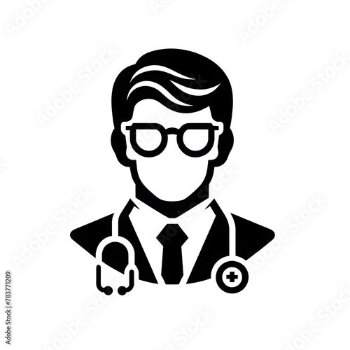 Simple doctor icon head, black and white in circle