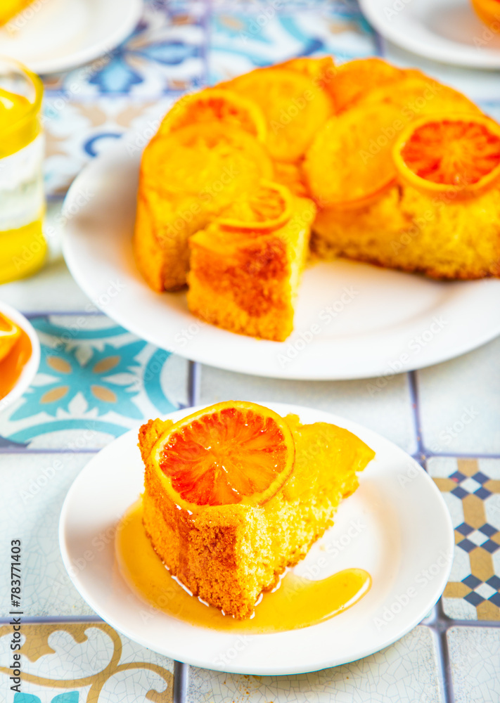 Orange cake with fruit citrus slices. Orange cake with fruit citrus slices.