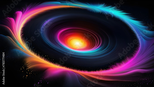 Rainbow Radiance in the Black Abyss, Vibrant Spectrum Amidst the Darkness, Colorful Depths of the Cosmic Vortex, Enigmatic Beauty of the Rainbow Abyss(Generative AI)
