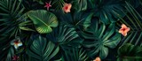 Dense tropical jungle pattern with exotic flowers. Botanical design for wallpaper, textile,