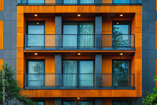 A tall building featuring a plethora of windows and balconies in a modern design