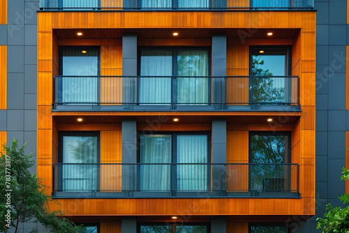 Obraz A tall building featuring a plethora of windows and balconies in a modern design