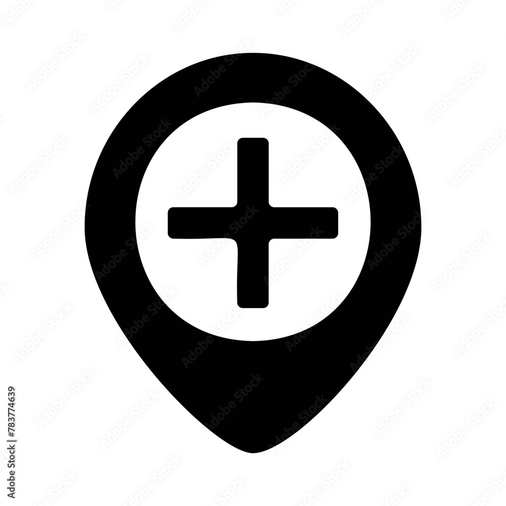 Hospital location, placeholder, map marker vector icon on white background. Hospital location, placeholder, map marker vector icon on white background.