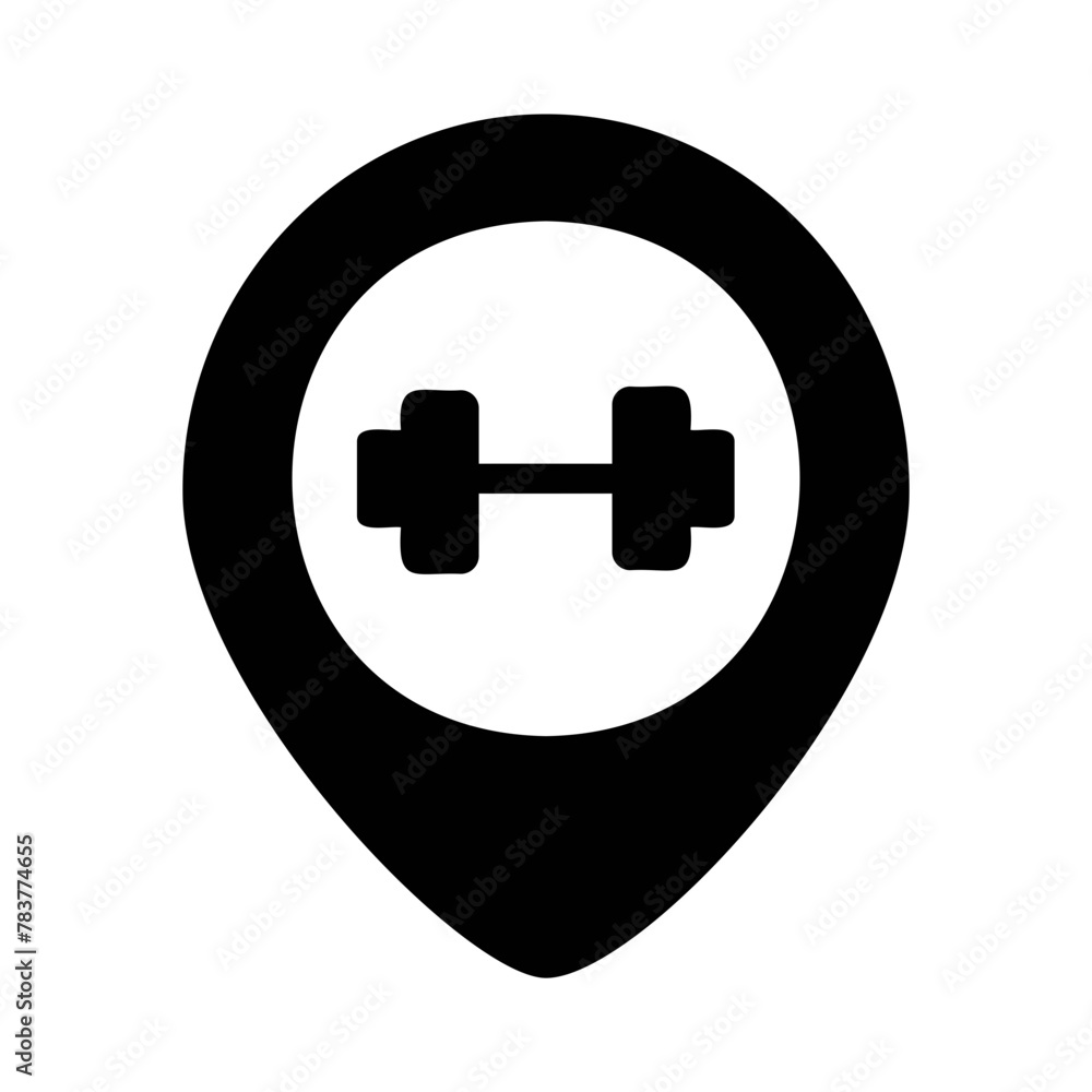 Gym location, placeholder, map marker vector icon on white background. Gym location, placeholder, map marker vector icon on white background.