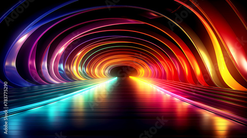 AI generated illustration of dark tunnel of rainbow colors