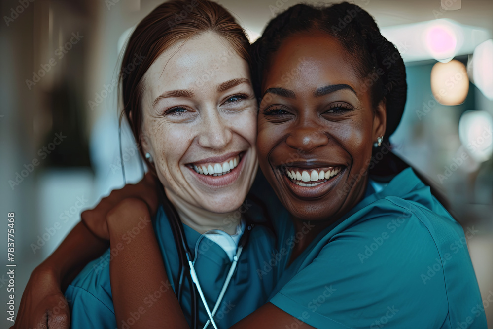 Friendly female healthcare workers together Friendly female healthcare workers together