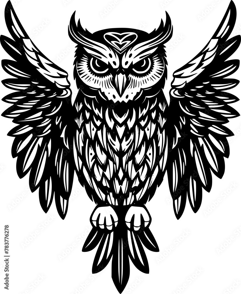 Fototapeta premium Owl - Black and White Isolated Icon - Vector illustration