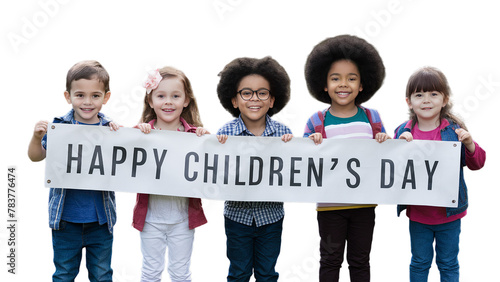 Happy Children's Day, Kids holding banner, happy children's day text, Generative ai photo