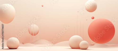 Floating Coral Orbs with Abstract Streaks and Shadows