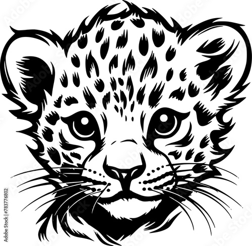 Leopard Baby - Black and White Isolated Icon - Vector illustration