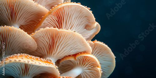 A close view of a cluster of mushrooms fungi in their natural habitat copy space banner © alenagurenchuk