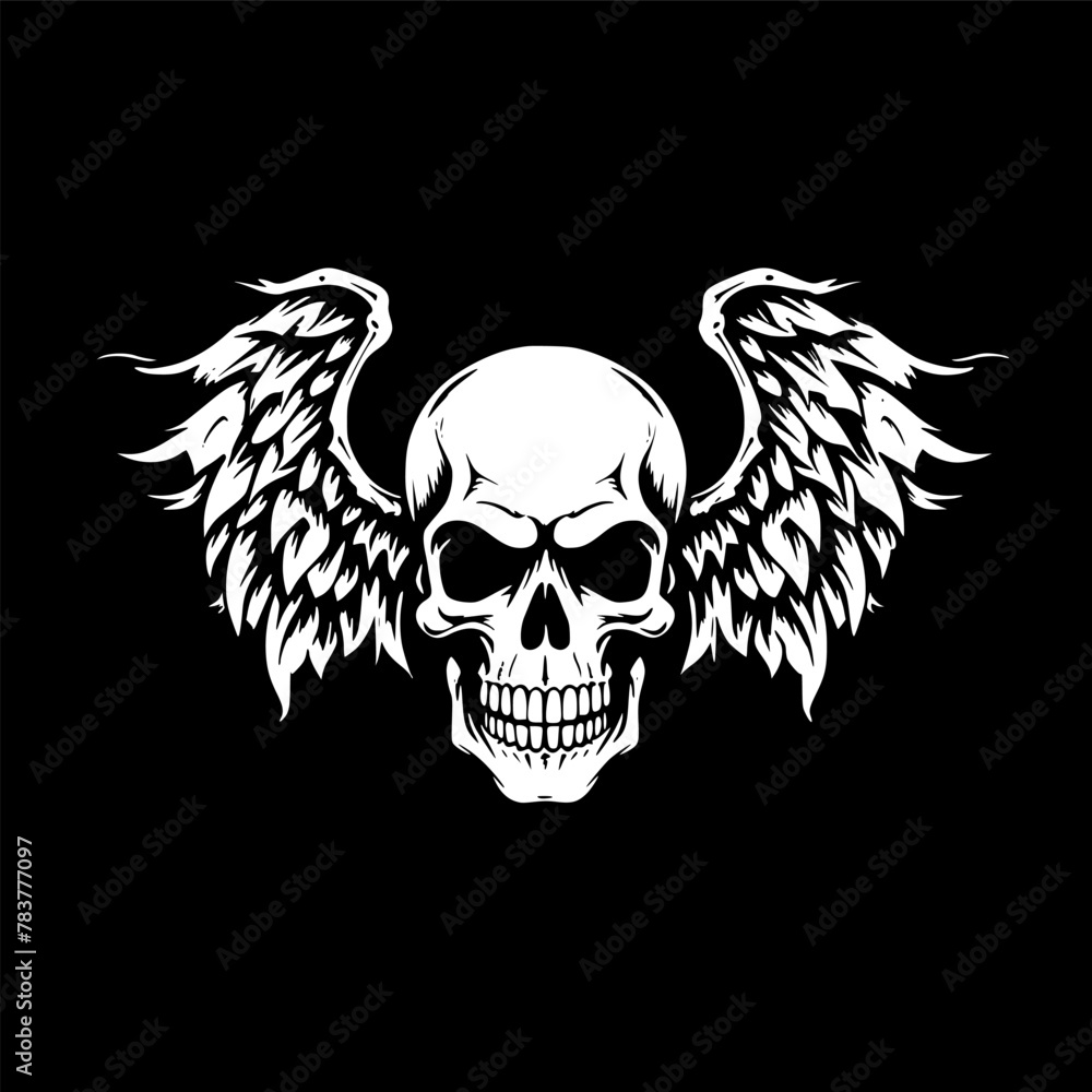 Fototapeta premium Skull With Wings | Black and White Vector illustration