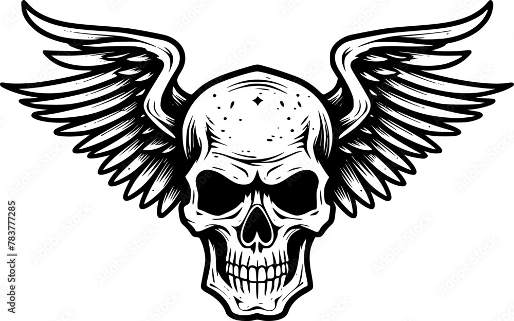 Obraz premium Skull With Wings - Black and White Isolated Icon - Vector illustration