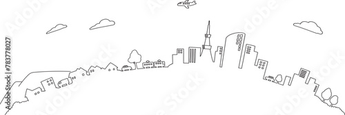 線画による街の風景　都市の背景素材