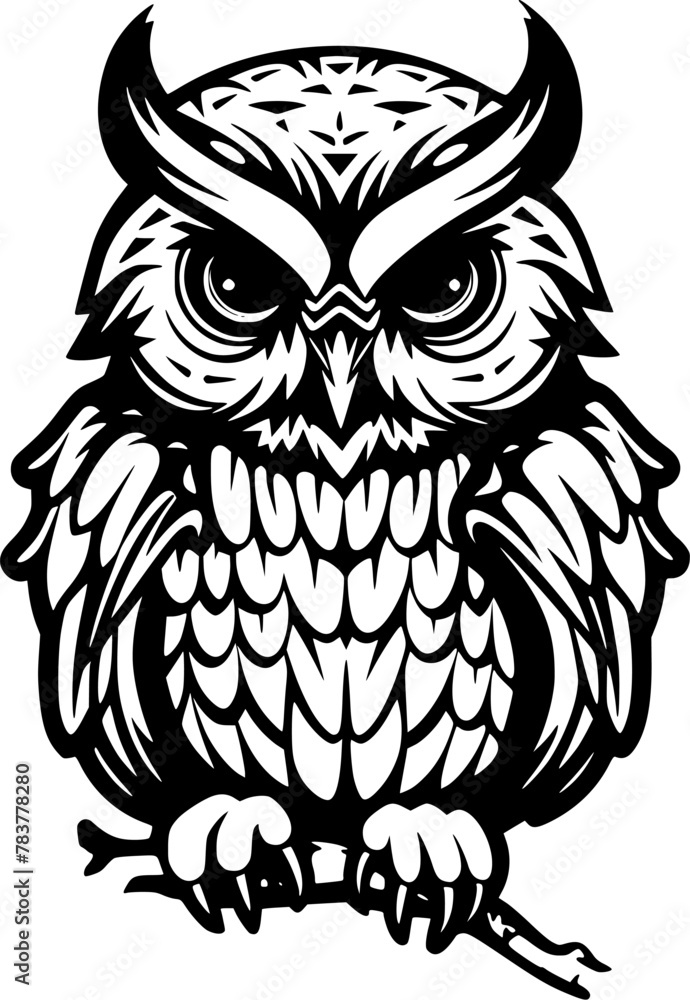 Obraz premium Owl Baby - Black and White Isolated Icon - Vector illustration