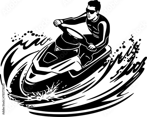 Jet Ski | Black and White Vector illustration
