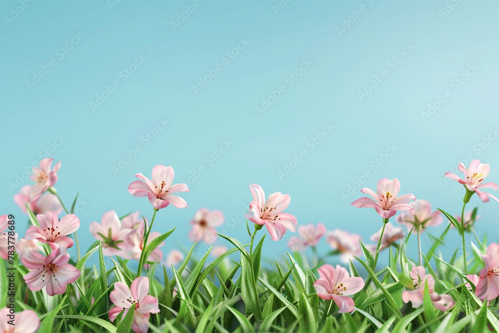 Obraz premium Vibrant Pink Flowers Blossoming in Lush Green Grass