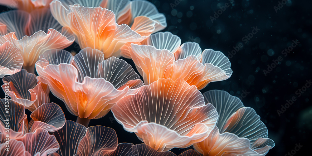 Detailed view of a cluster fungi of coral formations banner copy space Detailed view of a cluster fungi of coral formations banner copy space