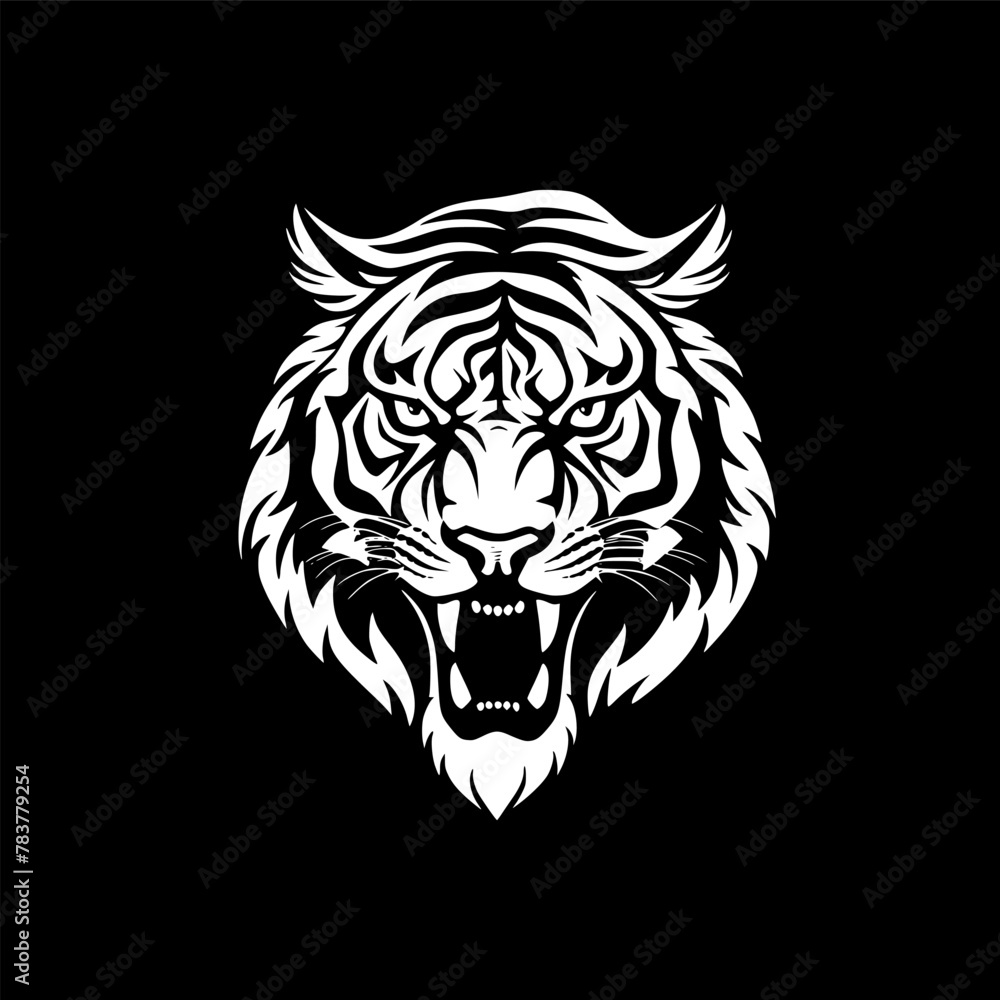 Fototapeta premium Tiger - Black and White Isolated Icon - Vector illustration