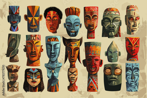 Collection of African masks in traditional style