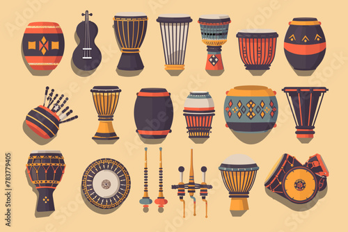 Collection of traditional African musical instruments