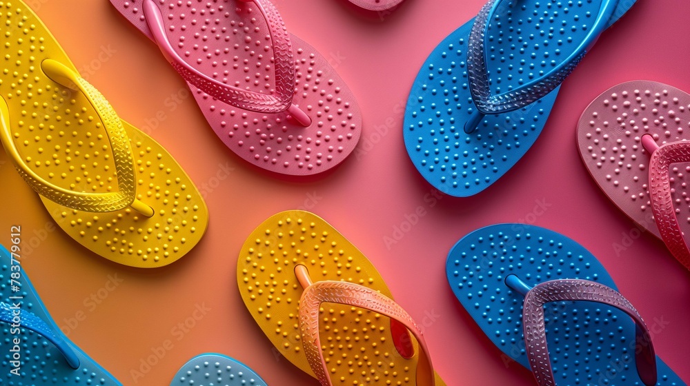 Obraz premium Colorful Flip-Flops on Gradient Background