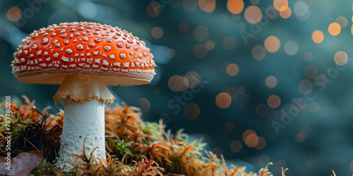 Detailed view of a mushroom fungi in focus against a blurred backdrop copy space banner