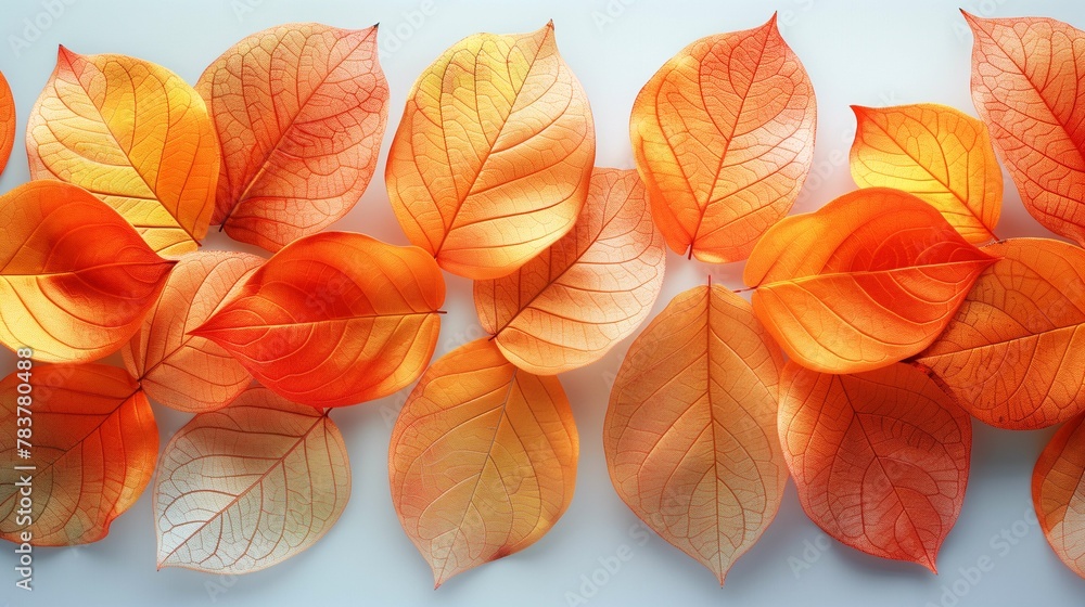 Arrangement of Autumn Leaves with Transparent Veins on Light Background