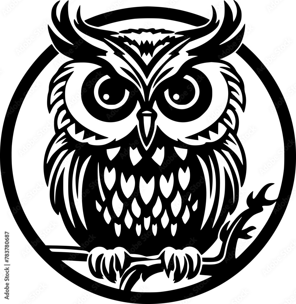 Fototapeta premium Owl Baby - Black and White Isolated Icon - Vector illustration
