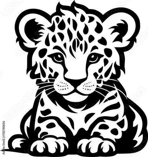 Leopard Baby - Black and White Isolated Icon - Vector illustration
