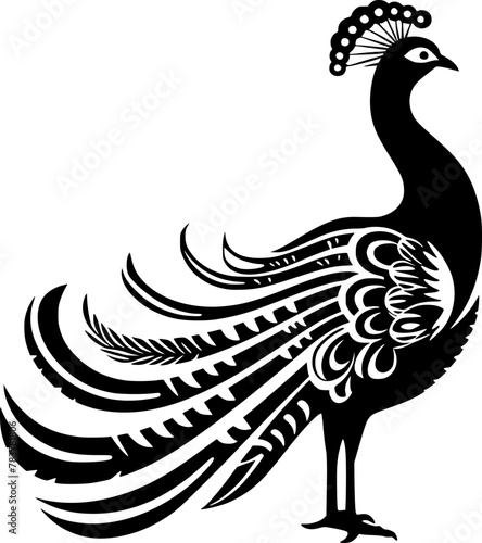 Peacock | Black and White Vector illustration