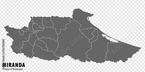 Blank map Miranda State of Venezuela. High quality map Miranda State with municipalities on transparent background for your design. Bolivarian Republic of Venezuela. EPS10.