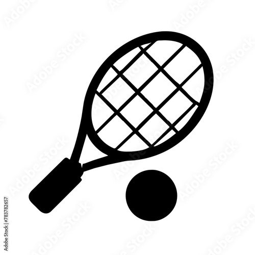 Tennis Racket and Ball icon vector graphics element silhouette sign symbol illustration on a Transparent Background