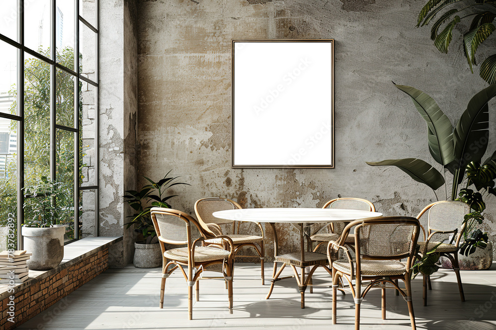 Contemporary dining room interior design mockup with white marble table ...