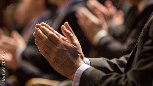 Businessmen attending a conference clapping their hands close-up