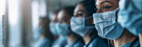 Medical workers in the fight against disease on a blurred background of a hospital corridor
