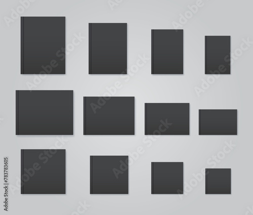 Blank black notebook different format. Standard book size mockup set