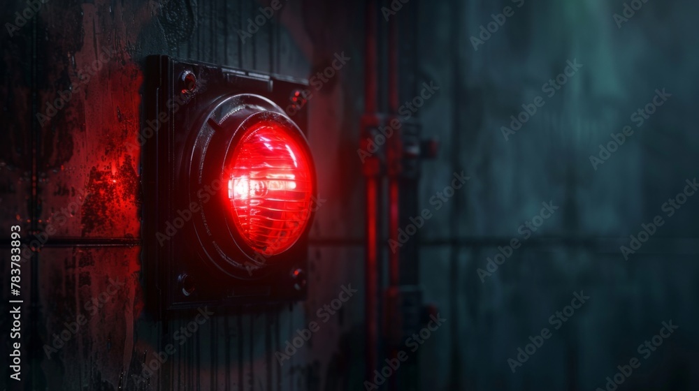 Flashing red warning light against a dark background Flashing red warning light against a dark background
