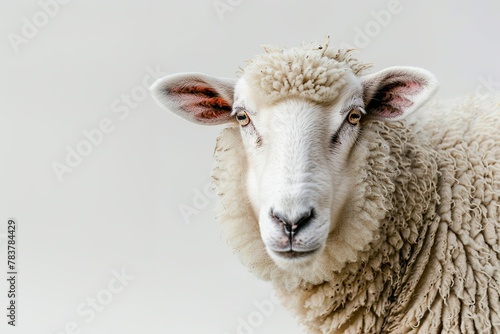close up of sheep on white background