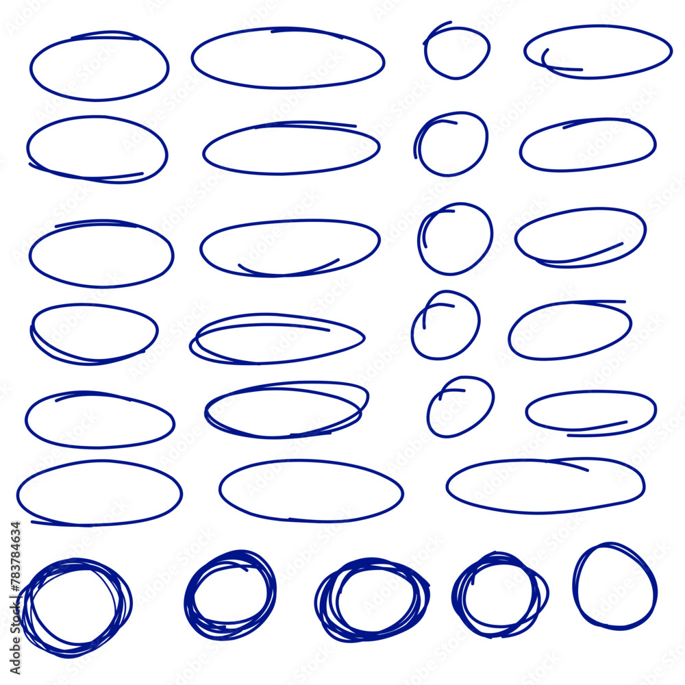collection of handdrawn oval and circular marker highlight doodles, editable stroke, vector illustration collection of handdrawn oval and circular marker highlight doodles, editable stroke, vector illustration