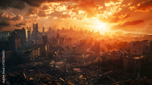 Post apocalypse after war or earthquake  apocalyptic destroyed city