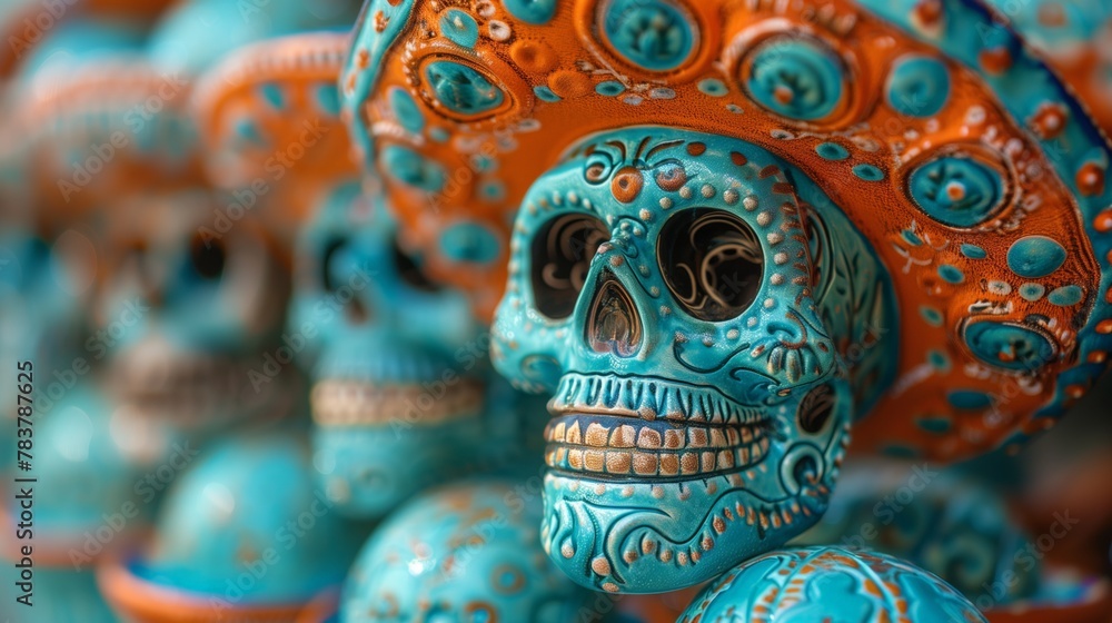 custom made wallpaper toronto digitalCalavera Sugar Skulls decorated with flowers for the day of the dead, Colorful skull with a hat for Mexican cultural celebration