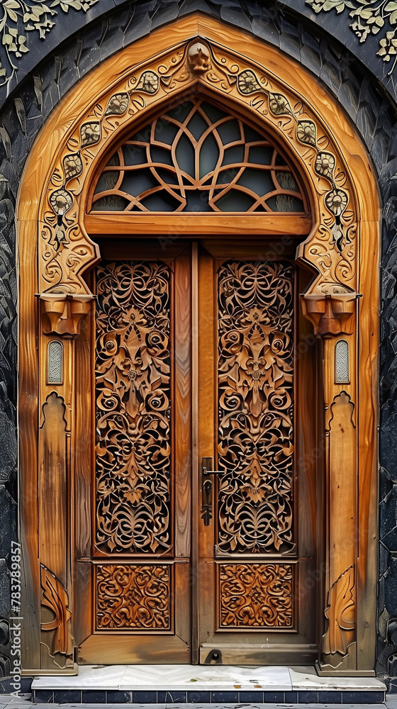 Arabic Incate Wootriden Door with Arabesque Design