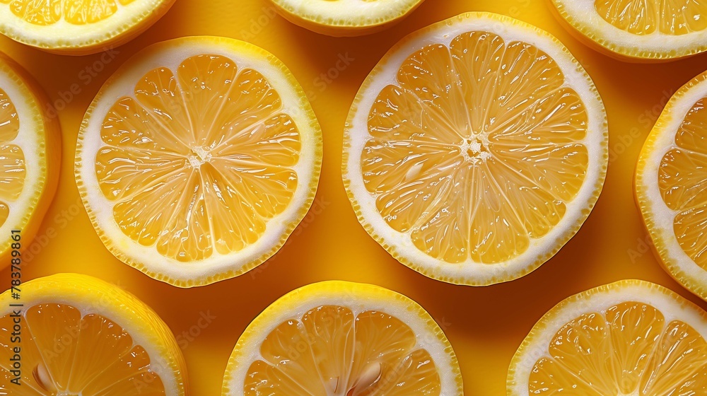 Fresh Lemon Slices on a Yellow Background Fresh Lemon Slices on a Yellow Background