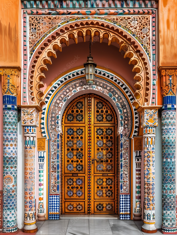 Colorful Moroccan Doorway with Intricate Mosaic Patterns