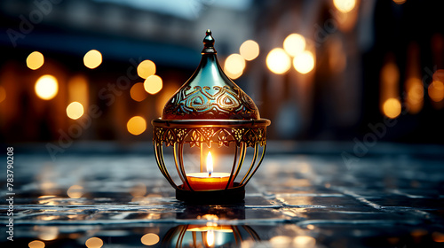 Arabic lantern of ramadan celebration background illustration photo