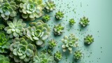 Top View of Assorted Succulent Plants on Mint Background