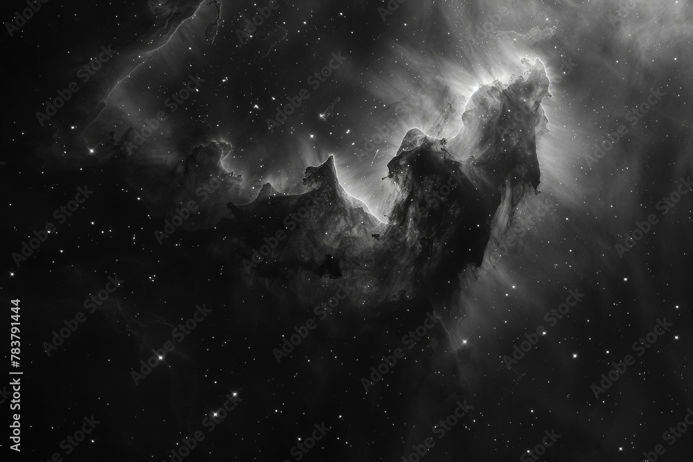 A dark nebula as a cosmic inkblot, its negative space hinting at unseen shapes