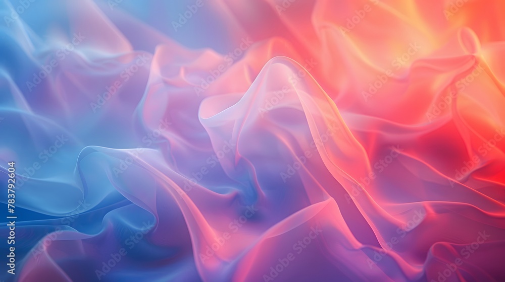 Obraz premium A simple, large white area, with a blurred abstract pattern in blue, orange, and red, is styled with gradients of light red and light pink. For Design, Background, Cover, Poster, Banner, PPT, KV desig