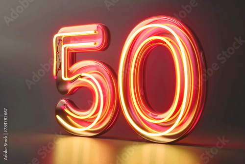 number fifty glow in the dark neon light	 photo